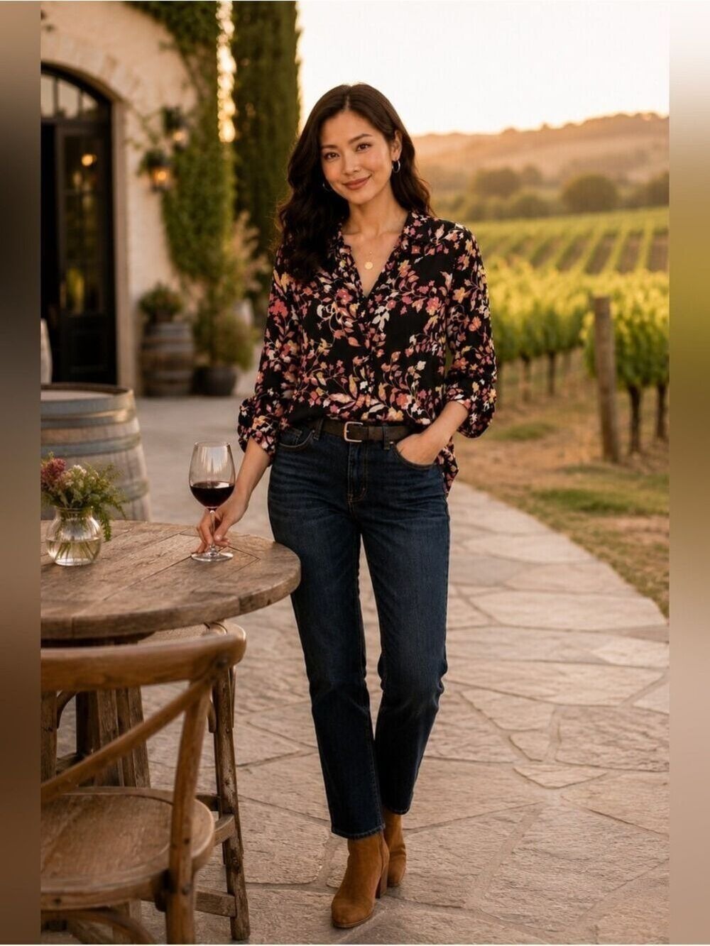 Floral Button Front Blouse Business Casual Romantic Boho Top